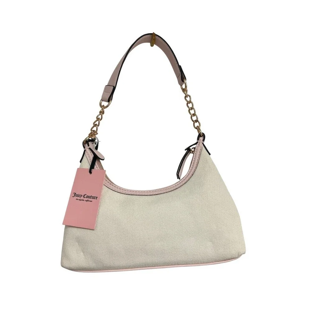 Juicy Couture Hobo Bag Womens Small Cream Pink Strawberry Charm Y2K